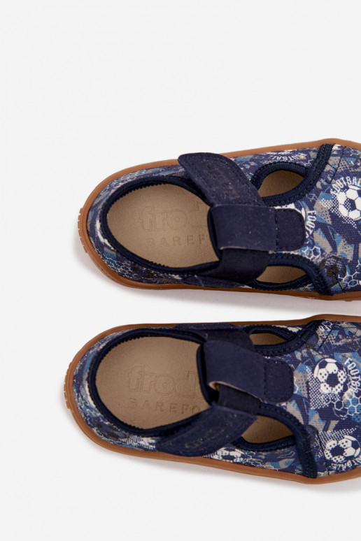 Čības Bērnu apavi ar lipīgām aizdarēm Barefoot Bumbiņas Froddo Cannvas G1700439-5 Zilas krāsas