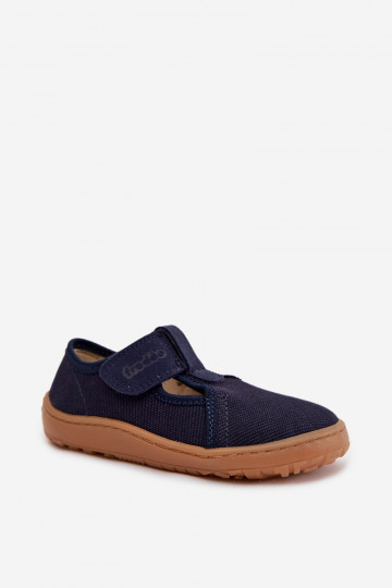 Bērnu šļūcenes ar lipīgām aizdares Barefoot Froddo Canvas G1700439 tumši zilā krāsā
