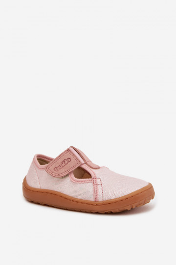 Bērnu šļūcenes ar lipīgām aizdares un spīdumu Barefoot Froddo Canvas G1700439-2 rozā krāsā