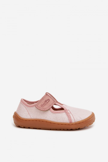 Bērnu šļūcenes ar lipīgām aizdares un spīdumu Barefoot Froddo Canvas G1700439-2 rozā krāsā 2