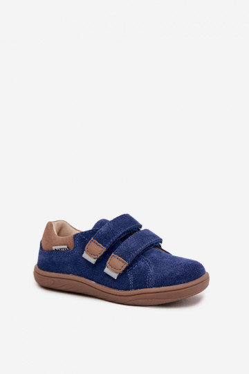 Ādas barefoot bērnu zābaki ar atstarotājiem Bartek 8600366 tumši zilā krāsā