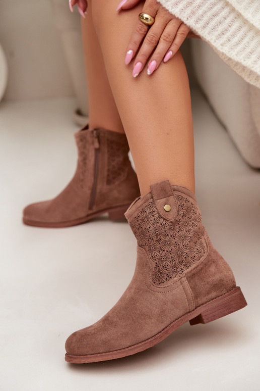 Sieviešu puszābaki ar platiem papēžiem Ar ažūra rakstu S.Barski HY61-8025 brūnas krāsas