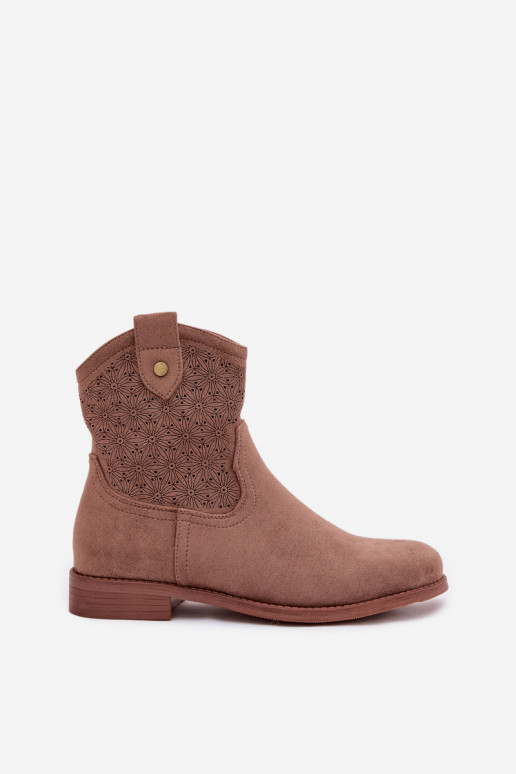 Sieviešu puszābaki ar platiem papēžiem Ar ažūra rakstu S.Barski HY61-8025 brūnas krāsas