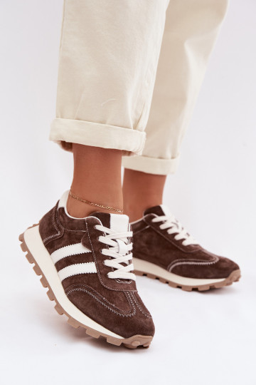 zamšādas Sneakers modeļa apavi Sieviešu ar platformu S.Barski LR61-7097 CzekoladoIne 2