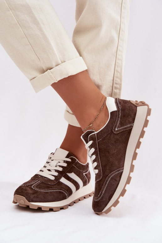 zamšādas Sneakers modeļa apavi Sieviešu ar platformu S.Barski LR61-7097 CzekoladoIne