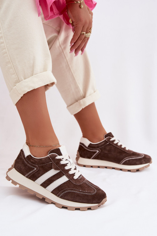 zamšādas Sneakers modeļa apavi Sieviešu ar platformu S.Barski LR61-7097 CzekoladoIne