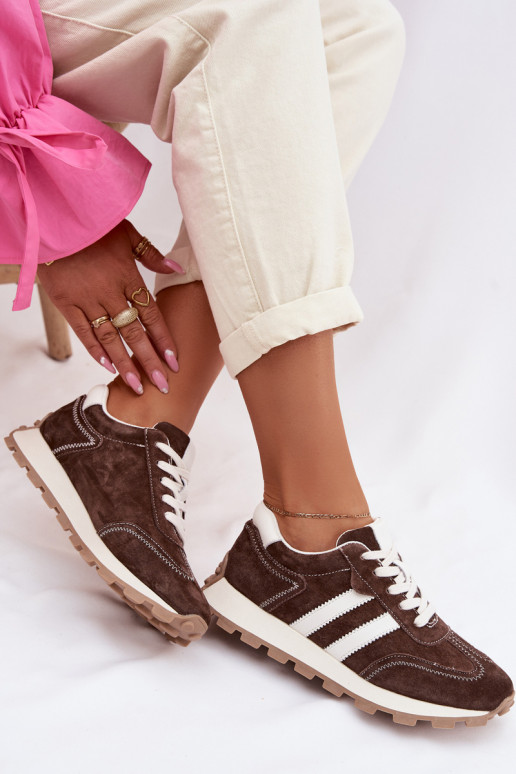 zamšādas Sneakers modeļa apavi Sieviešu ar platformu S.Barski LR61-7097 CzekoladoIne