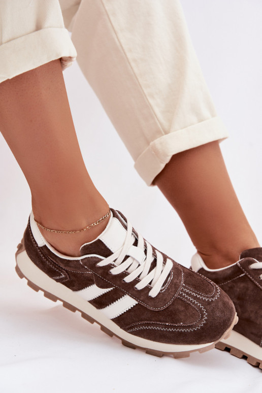 zamšādas Sneakers modeļa apavi Sieviešu ar platformu S.Barski LR61-7097 CzekoladoIne