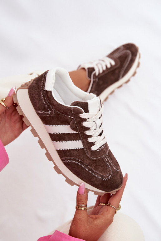 zamšādas Sneakers modeļa apavi Sieviešu ar platformu S.Barski LR61-7097 CzekoladoIne