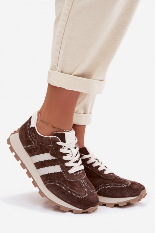 zamšādas Sneakers modeļa apavi Sieviešu ar platformu S.Barski LR61-7097 CzekoladoIne