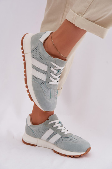Sieviešu apavi Sneakers modeļa no dabīgā zamša mentola krāsā