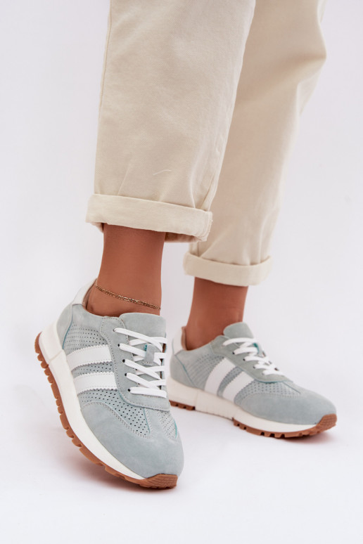 Sneakers modeļa apavi SieviešuIeslēgtsturalnego zamšādasu piparmētras krāsas Tā irrceline