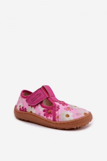 Bērnu šļūcenes ar lipīgām aizdares un puķītēm Barefoot Frod