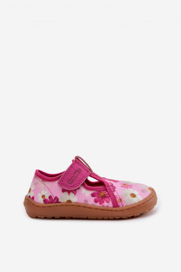 Bērnu šļūcenes ar lipīgām aizdares un puķītēm Barefoot Frod 2
