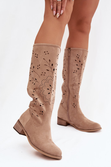 Haki krāsas sieviešu garie zābaki ar ažūra elementiem Helinna 2