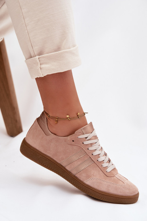 Zazoo N1068 mākslīgās zamšādas zemi sporta apavi sievietēm rozā krāsā