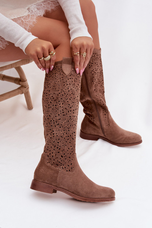 Ažūrs sieviešu garie zābaki ar platiem papēžiem S.Barski HY61-8023 brūnas krāsas