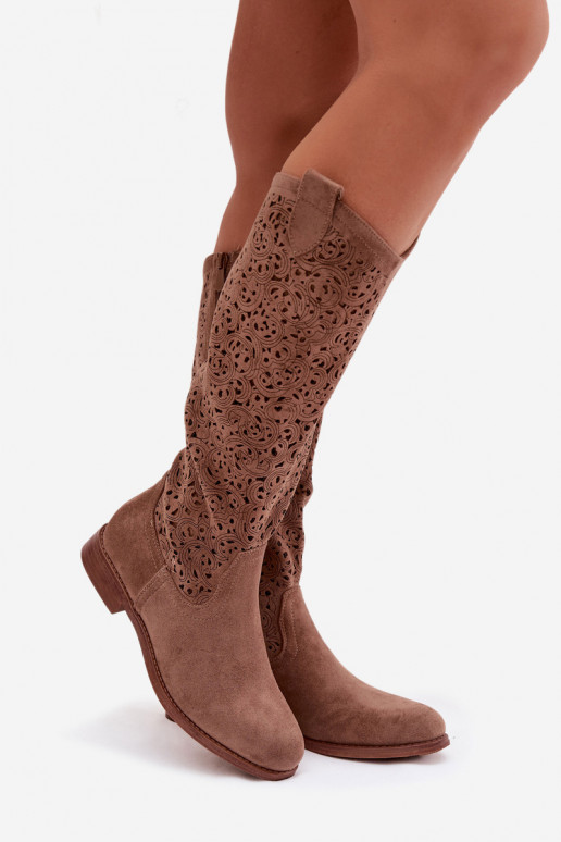 Ažūrs sieviešu garie zābaki ar platiem papēžiem S.Barski HY61-8023 brūnas krāsas