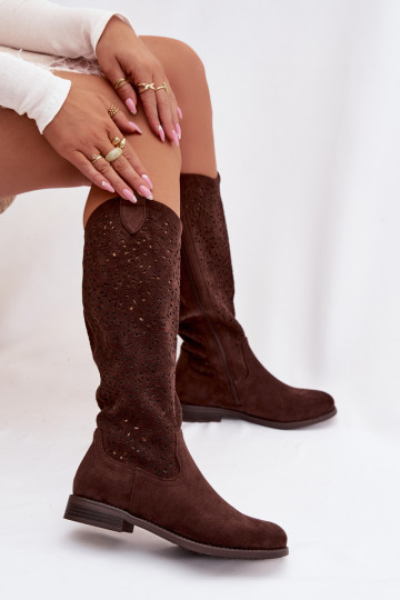 Ažūrs sieviešu garie zābaki ar platiem papēžiem S.Barski HY61-8023 CzekoladoIne