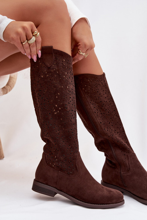 Ažūrs sieviešu garie zābaki ar platiem papēžiem S.Barski HY61-8023 CzekoladoIne