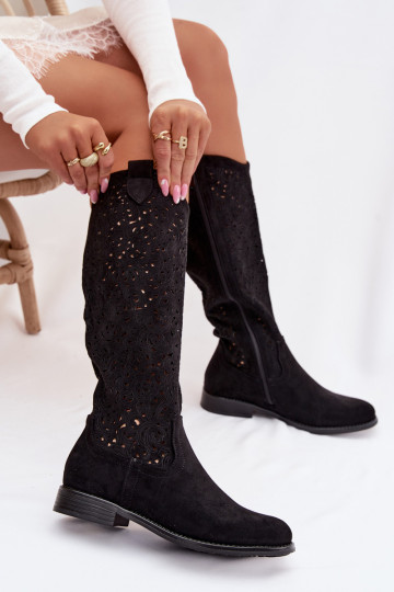 Ažūrs sieviešu garie zābaki ar platiem papēžiem S.Barski HY61-8023 melnas krāsas