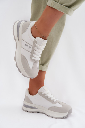Sneakers modeļa apavi sporta apavi Sieviešu Big Star TT274879 HI-POLY SYSTEM Baltas-Pelēkas krāsas