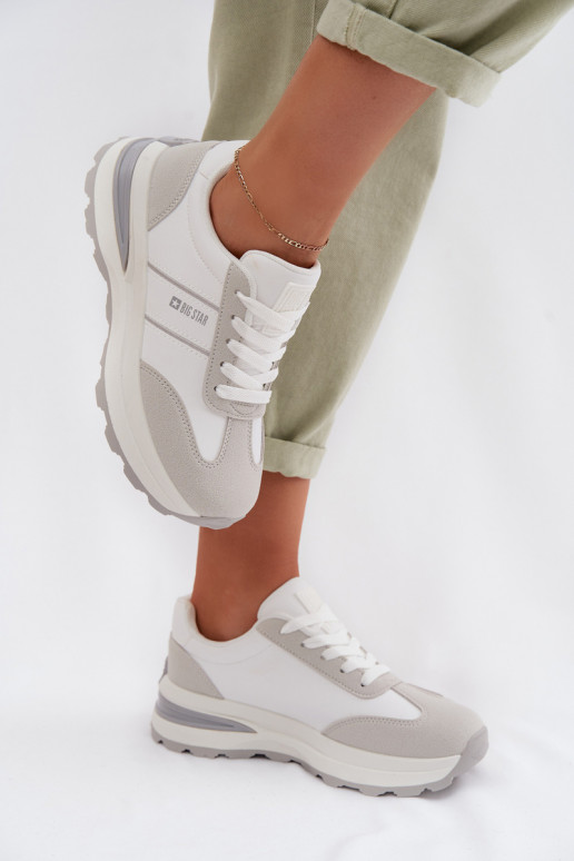 Sneakers modeļa apavi sporta apavi Sieviešu Big Star TT274879 HI-POLY SYSTEM Baltas-Pelēkas krāsas