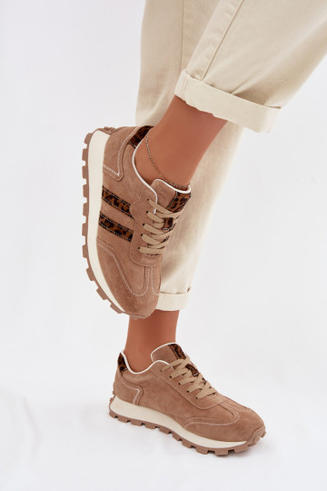 zamšādas Sneakers modeļa apavi Sieviešu ar platformu ar leoparda kažokādas rakstu S.Barski LR61-7071 brūnas krāsas