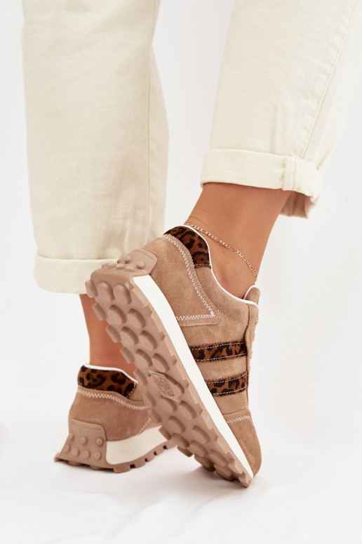 zamšādas Sneakers modeļa apavi Sieviešu ar platformu ar leoparda kažokādas rakstu S.Barski LR61-7071 brūnas krāsas