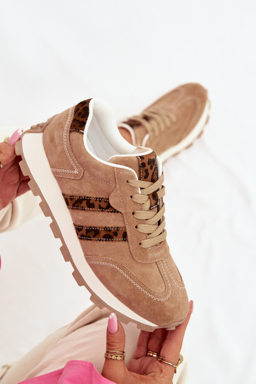 zamšādas Sneakers modeļa apavi Sieviešu ar platformu ar leoparda kažokādas rakstu S.Barski LR61-7071 brūnas krāsas
