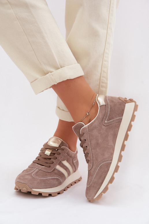 zamšādas Sneakers modeļa apavi Sieviešu ar platformu S.Barski LR61-7097 smilšu krāsas