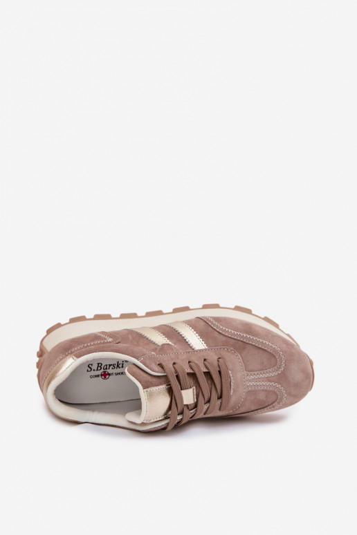 zamšādas Sneakers modeļa apavi Sieviešu ar platformu S.Barski LR61-7097 smilšu krāsas
