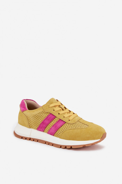Sneakers modeļa apavi SieviešuIeslēgtsturalnego zamšādasu Dzelteni Tā irrceline