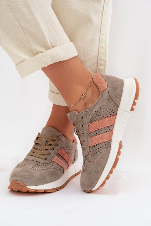 Sneakers modeļa apavi SieviešuIeslēgtsturalnego zamšādasu haki krāsas Tā irrceline