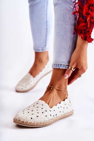 Sieviešu Paslīdēt uz Balerīnas ar puķītēm baltas krāsas Vennice