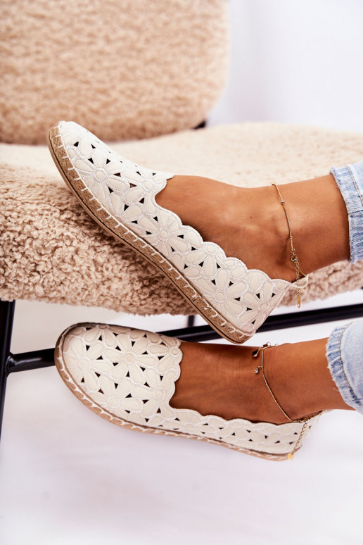 Sieviešu Paslīdēt uz Balerīnas ar puķītēm baltas krāsas Vennice