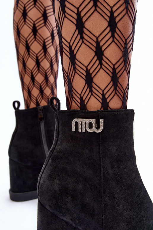 zamšādas siltināti Sieviešu puszābaki Uz Ķīļa ar ornamentiem melnas krāsas Vere