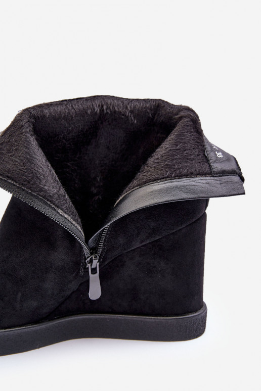 zamšādas siltināti Sieviešu puszābaki Uz Ķīļa ar ornamentiem melnas krāsas Vere