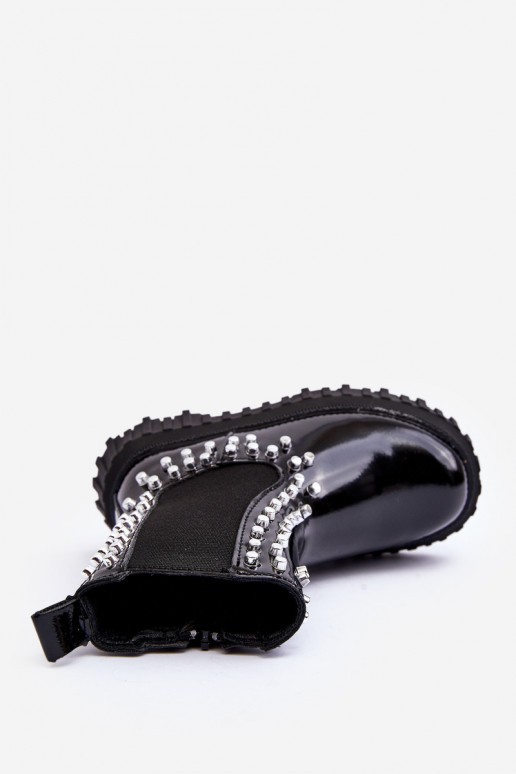 Laque stilīgi puszābaki Bērnu Dekorētas Ar rhinestones melnas krāsas Adelie