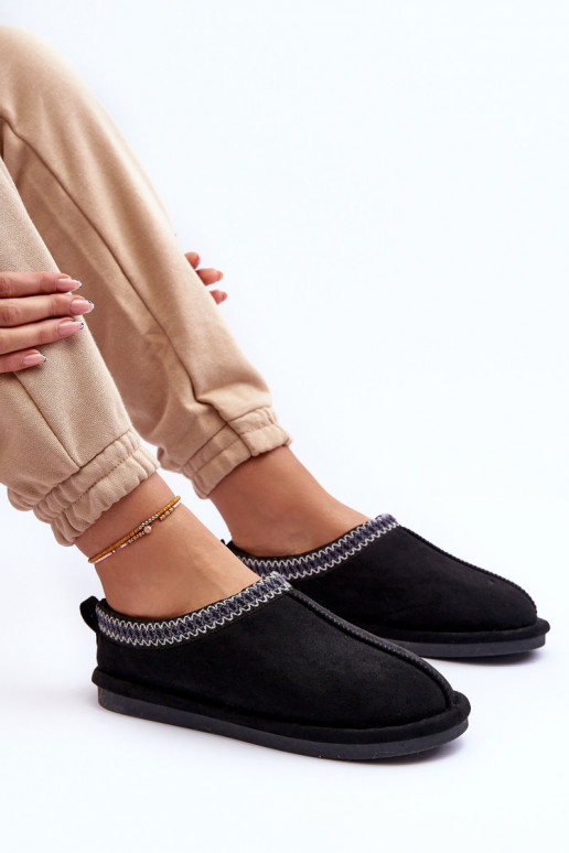 Sieviešu zamšādas čības ar kažokādu melnas krāsas Polinna