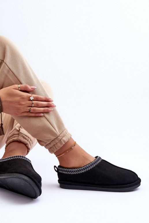 Sieviešu zamšādas čības ar kažokādu melnas krāsas Polinna