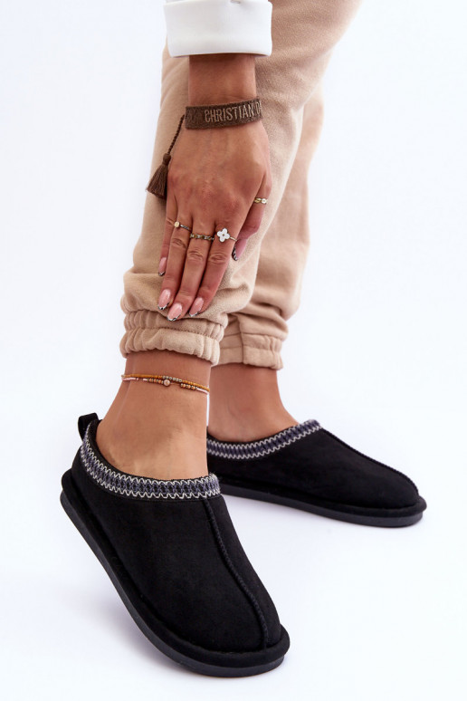 Sieviešu zamšādas čības ar kažokādu melnas krāsas Polinna