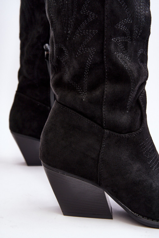 Sieviešu garie zābaki Kovboju zābaki ar papēdi melnas krāsas Sloana