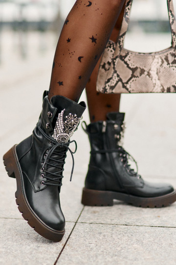 Eko Āda zābaki Ar Dekorāciju siltināti D&A MR880-080 melnas krāsas