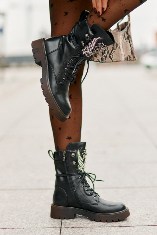 Eko Āda zābaki Ar Dekorāciju siltināti D&A MR880-080 melnas krāsas