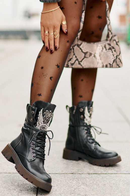 Eko Āda zābaki Ar Dekorāciju siltināti D&A MR880-080 melnas krāsas