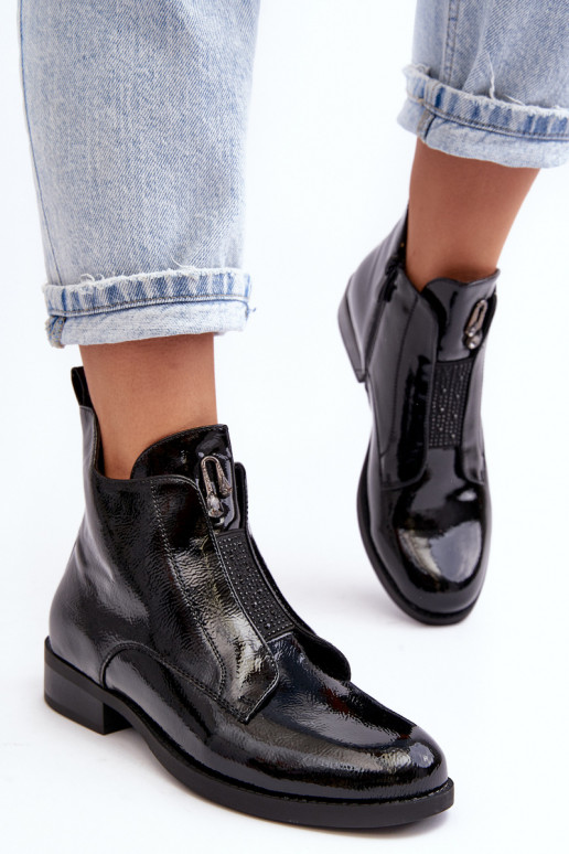 Laque Sieviešu puszābaki ar platiem papēžiem siltināti melnas krāsas S.Barski HY75-120 melnas krāsas