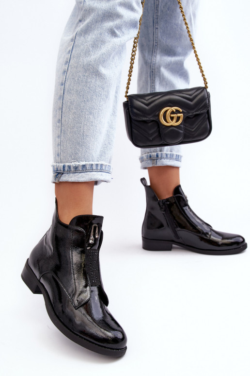 Laque Sieviešu puszābaki ar platiem papēžiem siltināti melnas krāsas S.Barski HY75-120 melnas krāsas