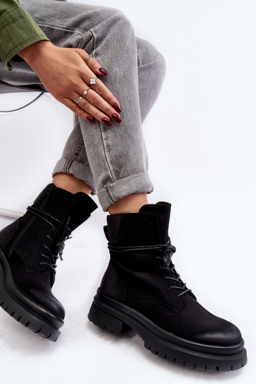 Sieviešu puszābaki Uz biezas zoles melnas krāsas Ieslēgtsrelona