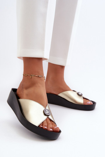 Čibas no dabīgas ādas Sieviešu ar ornamentiem Zelta krāsas S.Barski KV27-027